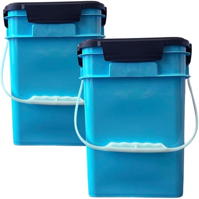 House Naturals 4 Gallon Square Food Grade Plastic Bucket with Lid, Made in USA (Pack of 2) BPA Free (Aqua)