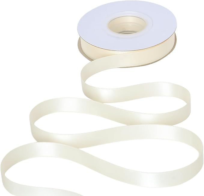 YAMA Ivory Double Faced Satin Ribbon, 1/2 Inch 25 Yards, Cream Ribbon for Gift Wrapping Crafts Hair Bows Wedding Party Decoration