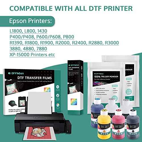 OFFNOVA Premium DTF Ink (100ML*6 (CMYK + 2W)), DTF Ink Refill for DTF Inkjet Printer ET-8550, XP-15000, L1800, L805, R1390, R2400, Direct to Film Heat Transfer Printing