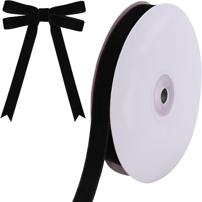 10 Yards Black Velvet Ribbon for Christmas Tree,5/8 Inch Velvet Christmas Ribbon for Gift Wrapping Crafts Bow Wreath Holiday Decorations (Black)