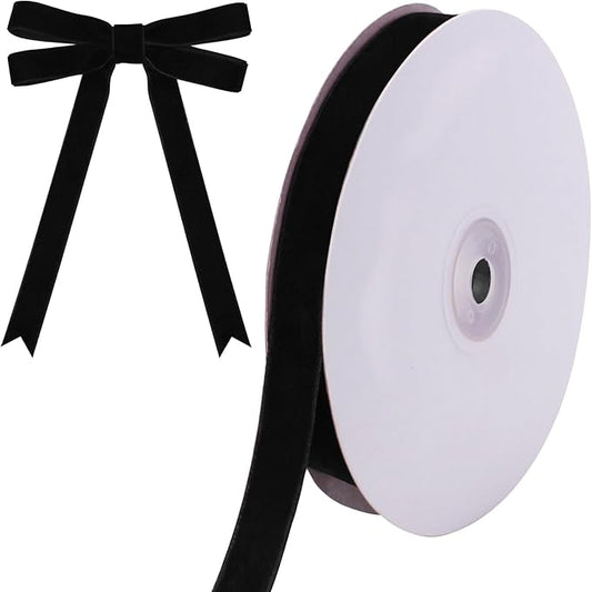10 Yards Black Velvet Ribbon for Christmas Tree,5/8 Inch Velvet Christmas Ribbon for Gift Wrapping Crafts Bow Wreath Holiday Decorations (Black)