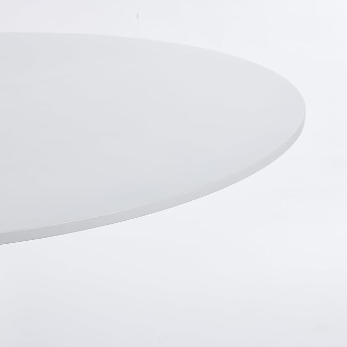 KEIKI 42.1" Round Dining Table, Mid Century Modern Bistro Table with Thickened MDF Tabletop & Metal Pedestal, for 4-6 People, Small Places, Cafe, Kitchen, Living Room, White