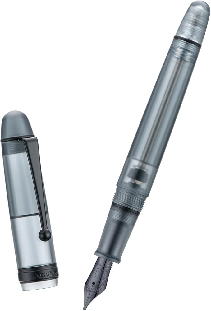 Asvine V126 Vacuum Filling Fountain Pen, Matte Black Acrylic Stub Nib 1.1mm Calligraphy Art Drawing with Case Set