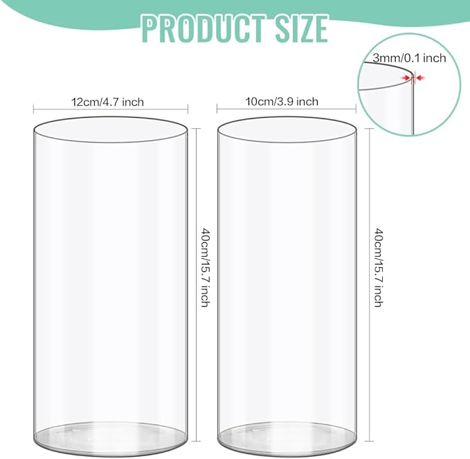 Olrla 2 Sets Tall Transparent Acrylic Flower Vase Height 15.75'', Shatter-Proof Clear Cylinder Vase for Tall Branches Flowers