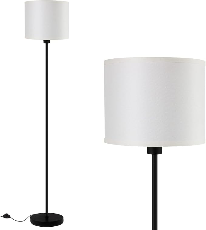 Floor Lamps for Bedroom, Small Standing Lamp with Bulb(12W, 2700K), White Lampshade, Foot Switch, Simple 59" Tall Pole Lamps for Kids Room/Girls Room/Boys Gift/Living Room/Classroom, Boho Reading Lamp