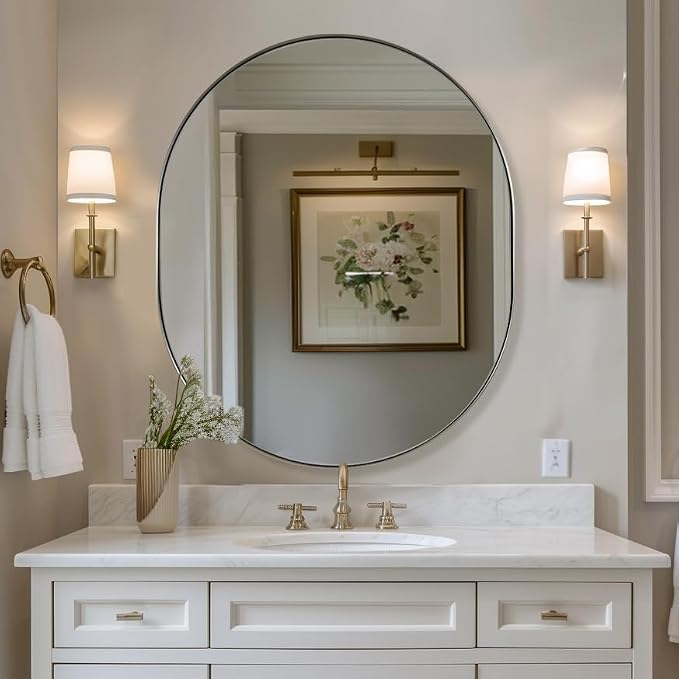 ANDY STAR 30x36’’ Oval Bathroom Mirror, Oval Nickle Mirror Pill-Shaped Design in Stainless Steel Metal Frame for Bathroom, Entryway, Living Room, Contemporary 1" Deep Wall Mount Vertical or Horizontal