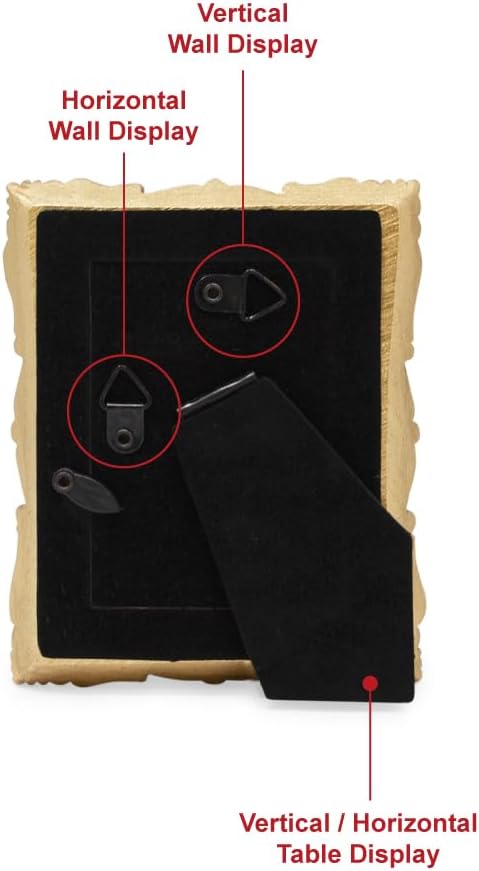 Laura Ashley 2x3 Gold Ornate Textured Hand-Crafted Resin Picture Frame with Easel, for Tabletop & Wall Display, Decorative Floral Design Home Décor, Photo Gallery, Art & More (2x3, Gold)
