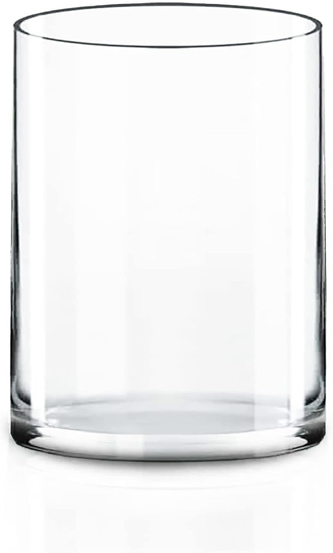 CYS EXCEL Cylinder Clear Glass Vase (H:8" D:6") | Multiple Size Choices Glass Flower Vase Centerpieces | Hurricane Floating Candle Holder Vase
