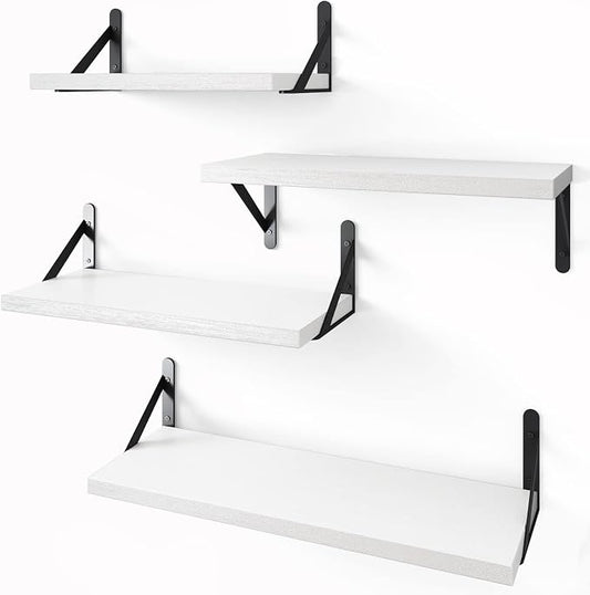 YGEOMER Floating Shelves for Wall, Different Sizes White Wall Shelves for Living Room, Bathroom, Bedroom, Kitchen, Home Decor (Set of 4)