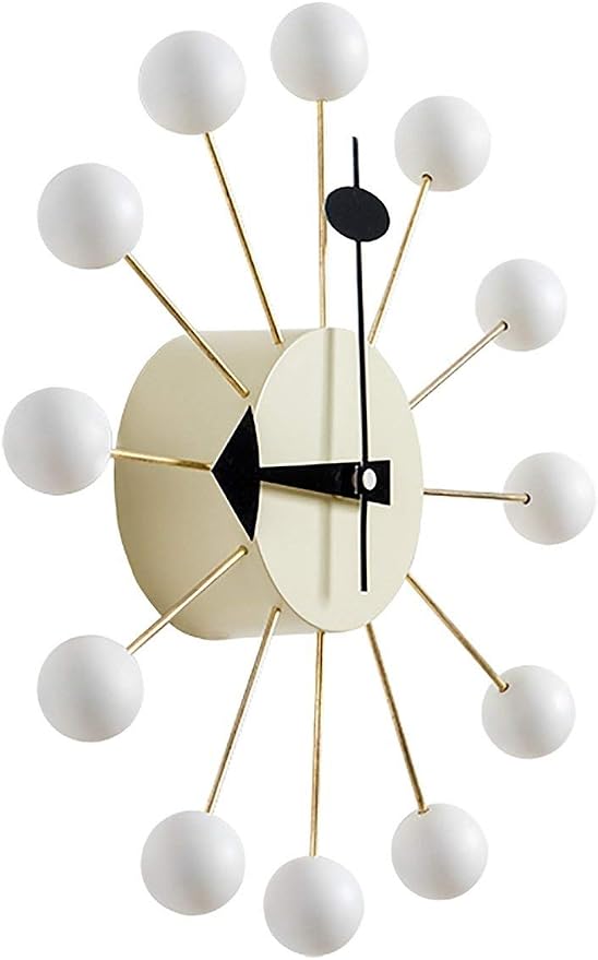 SHISEDECO Wooden Ball Clock in White, Painted Solid Wood Non Ticking Decorative Mid Century Modern Silent Wall Clocks Retro Design for Home, Kitchen, Living Room, Office etc.