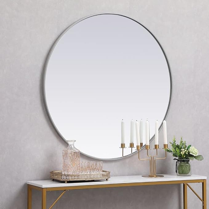 Elegant Decor Eternity 39" Round Mid Century Metal Frame Mirror in Black