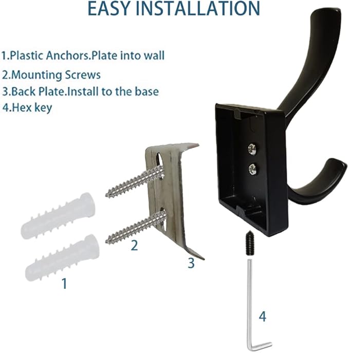 Black Towel Hooks,Double Towel Robe Clothes Coat Holder,Heavy Duty Wall Mount Hooks for Bath Bedroom Kitchen Pool Garage Hotel,4 Pack