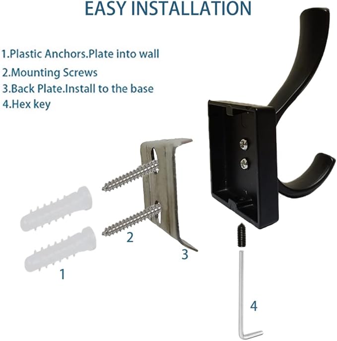 Black Coats Towels Hooks,Towel Robe Clothes Coat Hooks,Heavy Duty Wall Mount Hooks for Bath Bedroom Kitchen Pool Garage Hotel,2 Pack