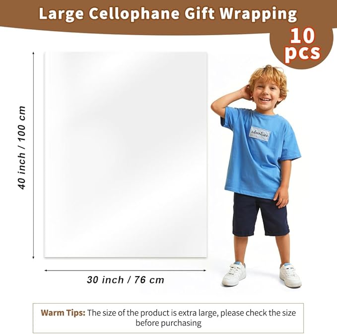 STPIYFZU 10PCS Large Cellophane Bags 30x40 Inch Christmas Clear Cellophane Wrap for Gift Baskets, 2.5 Mil Thick Clear Plastic Gift Bags for Christmas Birthday Baby Shower Wedding Raffles Party Favors