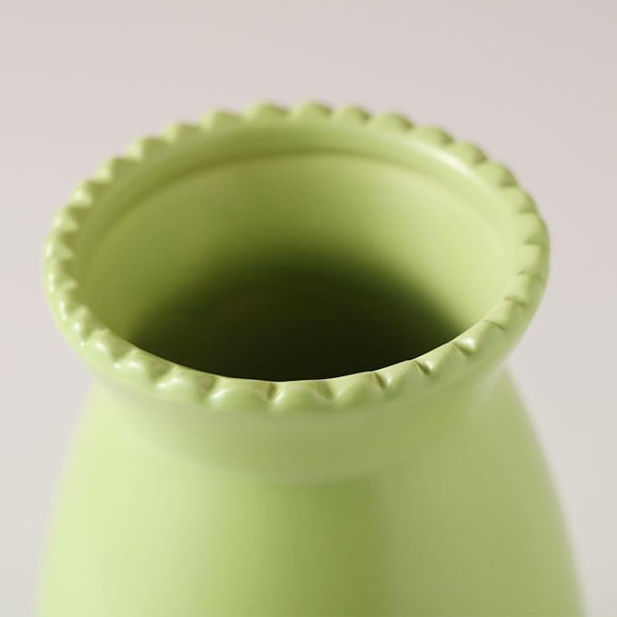 hjn Green Flower Vase – Minimalist Ceramic Vase, Decor Vases for Flowers/Centerpieces/Table/Office/Living Room/Bookshelf/Mantel-(Green)