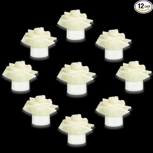 12 Pack Led Candles with Artificial Flowers, 200+Hour Battery Operated Tea Lights Candles for Centerpiece Table, Party, Wedding Decorations(White)