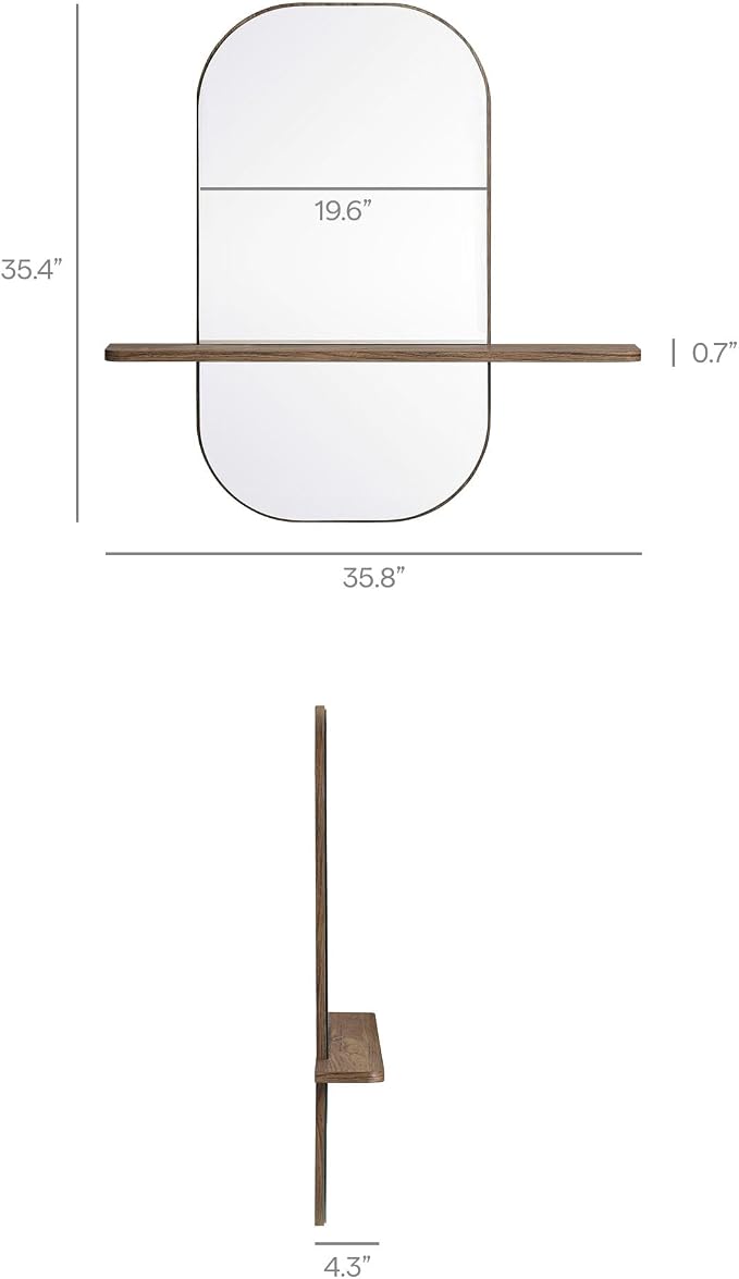 Modway Solstice Oversized Wall Mounted Oval Mirror with Shelf in Walnut – Modern Decorative Accent Mirror for Entryway, Bedroom, Living Room, or Bathroom Vanity