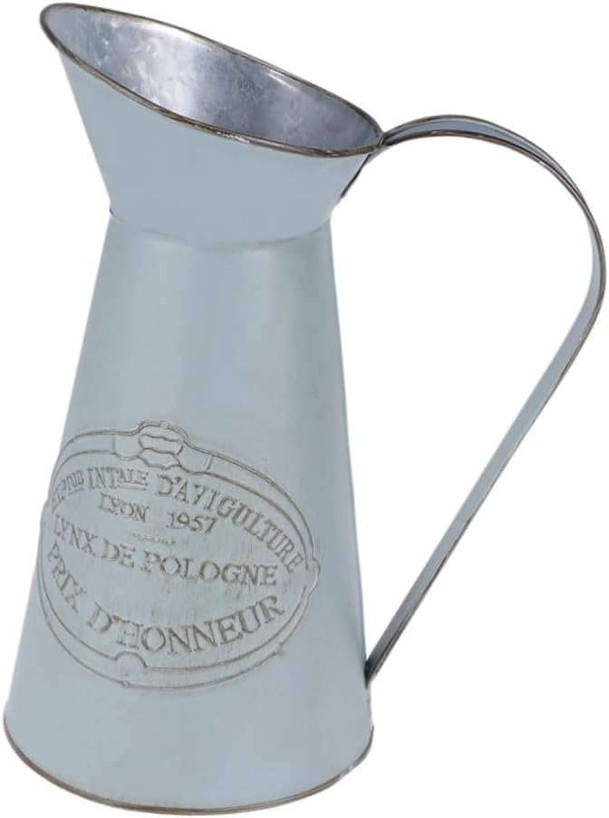 TOYANDONA Rustic French Style Metal Pitcher Vase Antique Country Decor Flower Bucket Wedding Party Accent for Home and Office Decoration