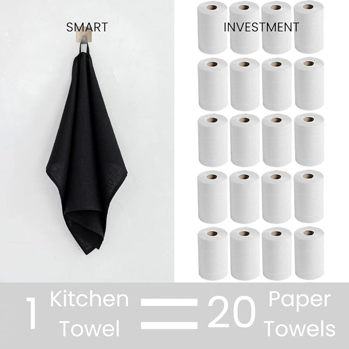 Assorted Kitchen Towels - Black Kitchen Towels, Set of 5, 16x26 in - Absorbent 100% Cotton Dish Towels with Hanging Loop - Waffle Weave Tea Towels for Drying Dishes, Glassware & Counters