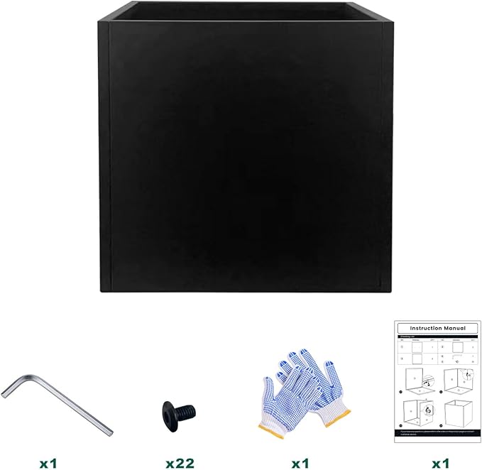 Galvanized Steel Black Planter Box Square 27.6 in Metal Large Planter Box Outdoor Indoor Huge Cube Heavy Duty Flower Pot Modern Commercial Residential for Patio, Yard, Garden
