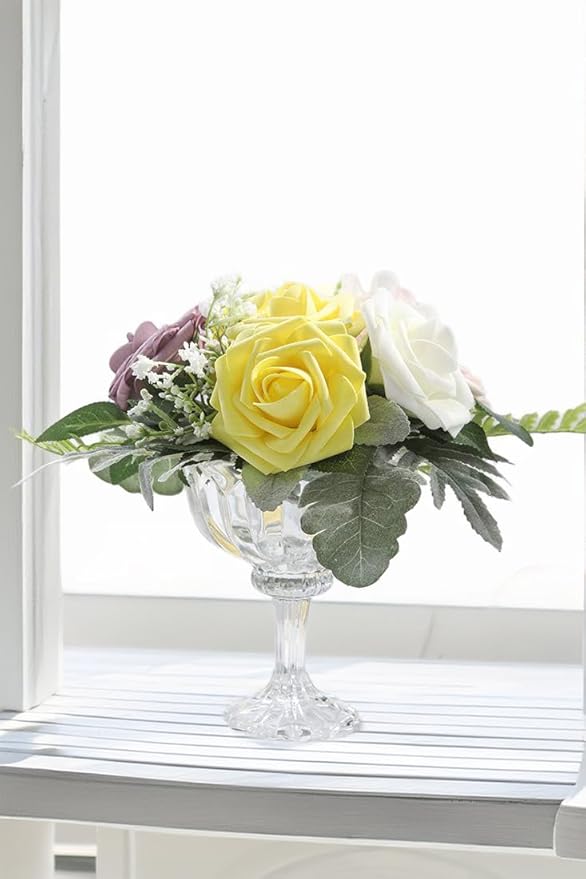 Ivory White Artificial Roses 25pcs, Real Looking Fake Foam Flowers with Stems for DIY Wedding Bridal Bouquets, Centerpieces, Party, Baby Shower, Christmas Decor