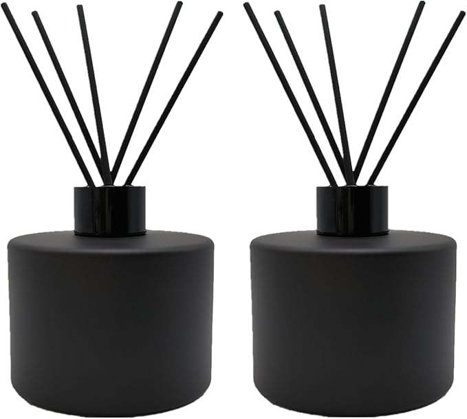 2PCS Glass Diffuser Bottles,200ml/6.7oz Essential Oil Jar,Empty Perfume Container with Black Aromatherapy Sticks Use for DIY Replacement Reed Diffuser (Round Matte Black)