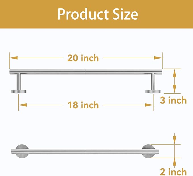 Brushed Nickel Towel Bar, 18 Inch Bathroom Towel Rack, Towel Holder Wall Mounted, Thicken SUS304 Stainless Steel Towel Rod Modern Home Decor (Total Length 20 Inch)