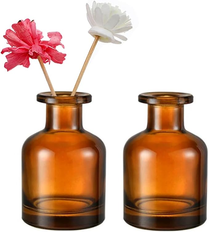 2 Pcs 50ml 1.7oz Glass Aromatherapy Diffuser Bottles Diffuser Jars Essential Oils Jar Containers Flower Bud Vases DIY Replacement Aromatherapy Diffuser Crafts Fragrance Accessories(Amber)
