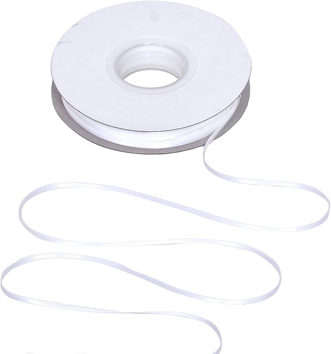 YAMA White Double Faced Satin Ribbon 1/8 Inch 100 Yards Thin White Ribbon for Gift Wrapping Crafts Bows Wedding Party Decoration