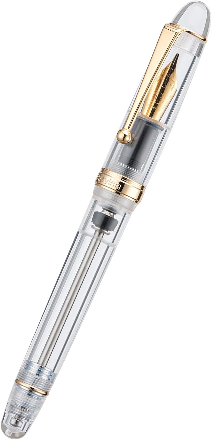 Asvine V126 Vacuum Filling Fountain Pen, Clear Demonstrator Acrylic Stub Nib 1.1mm Calligraphy Art Drawing with Case Set