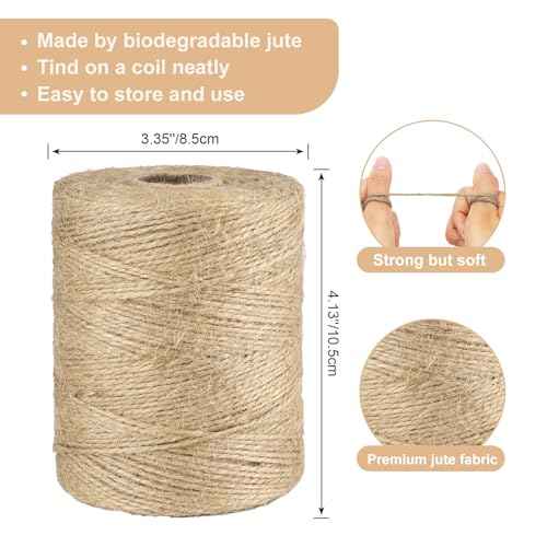 G2PLUS Natural Jute Twine, 1.5MM 984 Feet Gift Wrapping Twine String, 2 Ply Thin Brown Hemp String for DIY Arts & Crafts, Garden Plants, Crochet, Macrame, Christmas