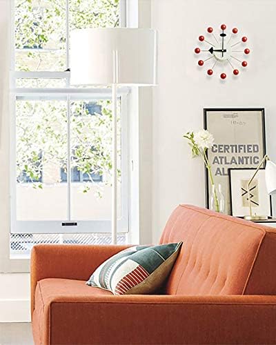 SHISEDECO Mid Century Painted Solid Wood Non Ticking Decorative Modern Silent Wall Clocks Retro Design for Home, Kitchen, Living Room, Office etc.,(Ball Clock in Red)