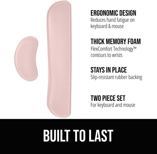 GORILLA GRIP Silky Gel Memory Foam Wrist Rest - Ergonomic Typing Pain Relief | 2-Piece Set in Light Pink
