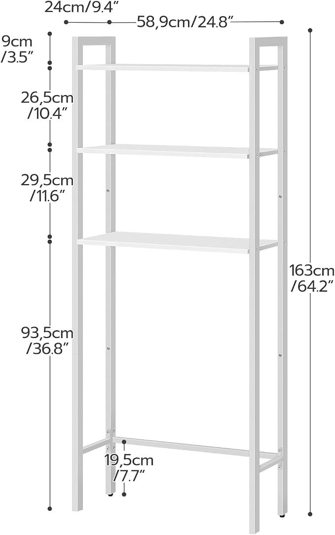 HOOBRO Over The Toilet Storage, 3-Tier Bathroom Organizer Shelf Over Toilet, Freestanding Bathroom Storage Shelves, Space Saver, Easy to Assemble for Room, White WT41TS01