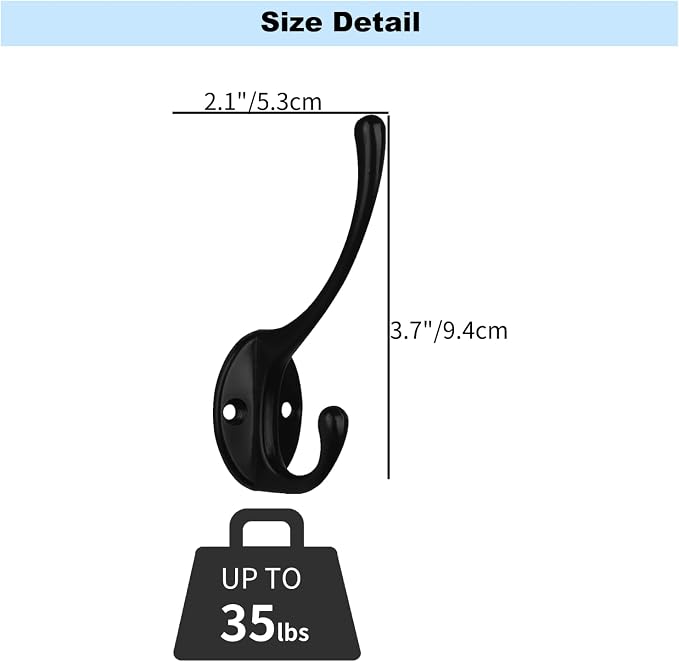 Kruodop 6Pcs Coat Hooks Wall Hooks for Hanging Heavy Duty, Wall Mounted Black Towel Hooks, Metal Single Coat Hanger with Screws Cup Retro for Coats, Handbags, Towels