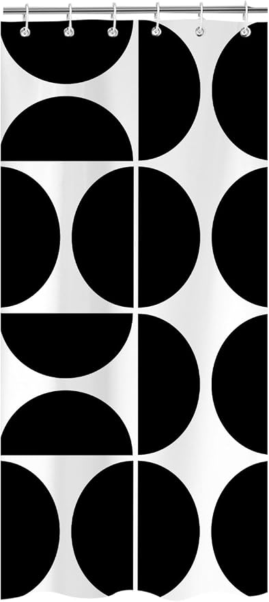 Black and White Mid Century Modern Shower Curtain, Boho Abstract Geometric Retro Art Bath Curtains For Bathroom, Colorful Unique Pattern Waterproof Polyester Fabric Bathroom Set 12 Hooks 36X72IN
