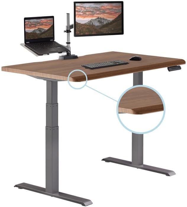 Vari ComfortEdge 48x30 Inch Electric Standing Desk – Height Adjustable Sit Stand VariDesk with Memory Presets, Sloped Edge, 220 LB Capacity + Tool-Free Assembly (Walnut Top/Slate Legs)