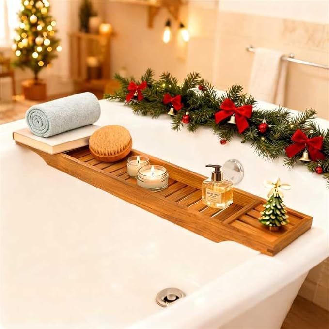 VaeFae Teak Bathtub Tray, Wooden Bath Caddy for Bathtub, Bath Tub Wood Table for Tub