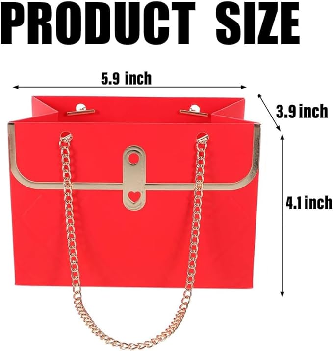 NADUSEP 4 PCS Flower Paper Gift Bag Bouquet Storage Bucket, Florist Flower Hand bag with Metal Chain Gift Case for Gifts Wrapping Supplies Bulk Mother's Day Valentine's Day Women's Day (Red)