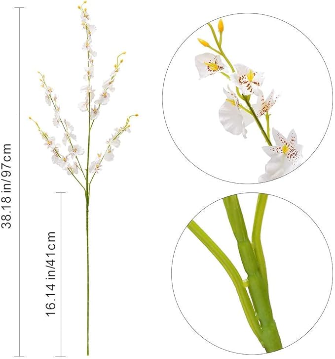 Kisflower 12Pcs White Artificial Orchids Flowers, Fake Dancing Orchids Bouquet Silk White Faux Bouquet for DIY Indoor Outdoor Wedding Party Home Kitchen Office Decoration