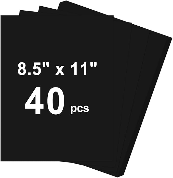 40 Sheets Cardstock 8.5x11, 65lb Black Card Stock, Construction Paper, 180gsm Thick Printer Paper for Printing, Painting, Card Making, Kids School Supplies,Party Decorations