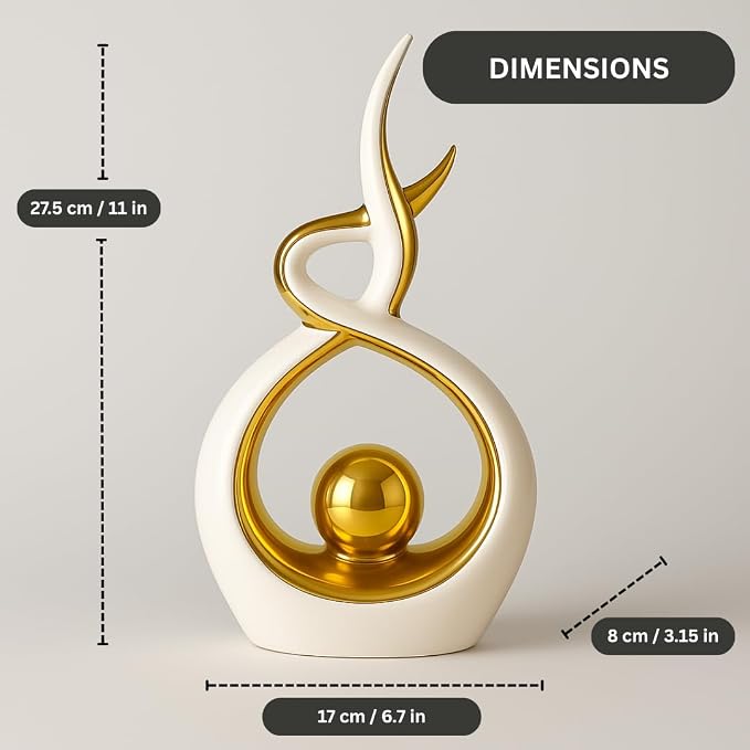 White & Gold Abstract Ceramic Ornament – Modern Decorative Sculpture for Living Room, Shelf & Coffee Table Décor – Minimalist Home Accent, Table Centerpiece Gift for Home Lovers