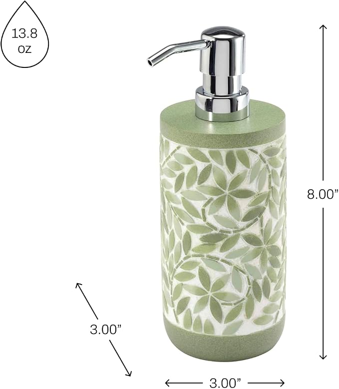 Avanti Linens - Lotion Pump/Soap Dispenser, Resin Countertop Accessories, Guest Bathroom Essentials (Stratford Collection, Green)