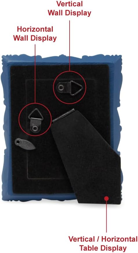 Laura Ashley 2x3 Navy Ornate Textured Hand-Crafted Resin Picture Frame with Easel, for Tabletop & Wall Display, Decorative Floral Design Home Décor, Photo Gallery, Art & More (2x3, Navy)