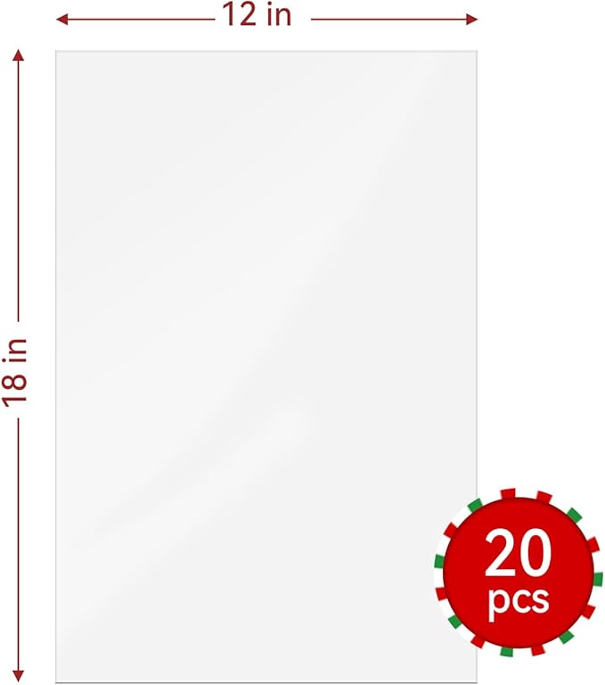 Ohuimrt 20 PCS Cellophane Bags 12" x 18", Clear Cellophane Gift Bags Plastic Party Favor Bags for Treat, Cookie, Candy, Goodie