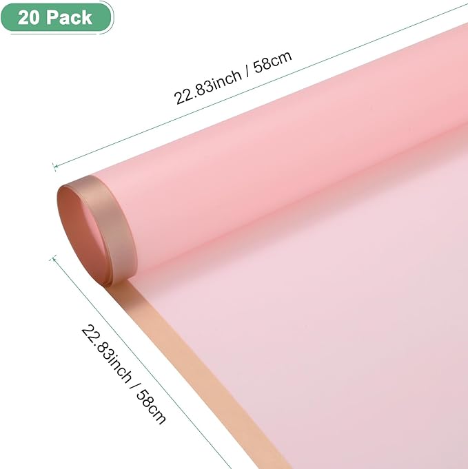 M METERXITY 20 Sheets Flower Wrapping Paper Bouquet, 23 Inch Rose Pink Gold Edge BOPP Waterproof Floral Wrapping Paper Flower Packaging DIY for Wedding/Party/Birthday/Gift Bouquet Wrap Paper