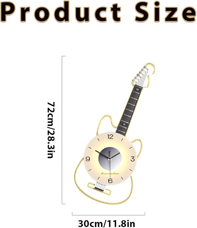 Modern Wall Clock for Living Room, Guitar Wall Clock with Adjustable Light, Great Decor for Music Room, Bedroom