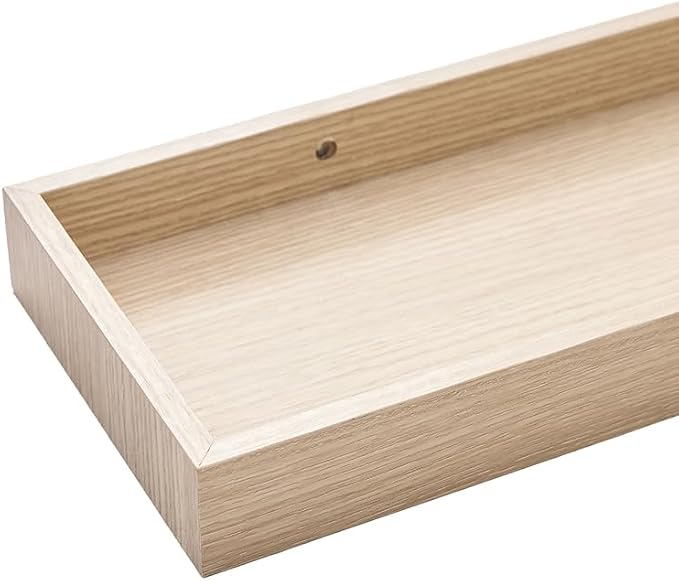 Oak Floating Shelves with Raised Lip, Wooden Wall Shelves for Bedroom Living Room Kitchen, Modern Bathroom Shelves for Wall, Decor Floating Shelves for Storage Display (Set of 2, 15.7 Inch)