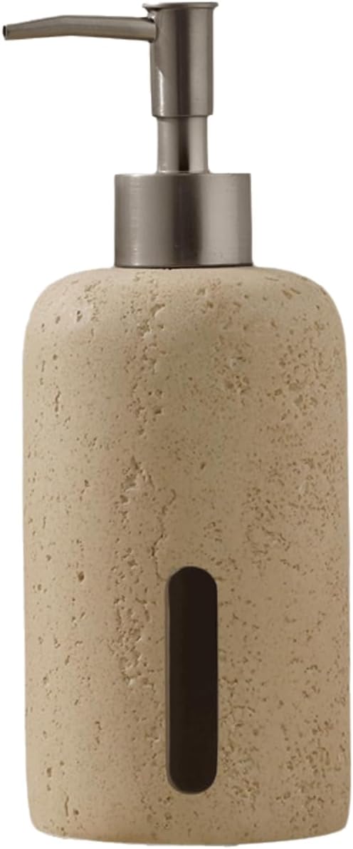 Soap Dispensing Refillable Stone Soap Dispenser Beige Travertine Liquid Shampoo Bottles Marble Hand Soap Dispenser for Bathroom Kitchen New Home Essentials