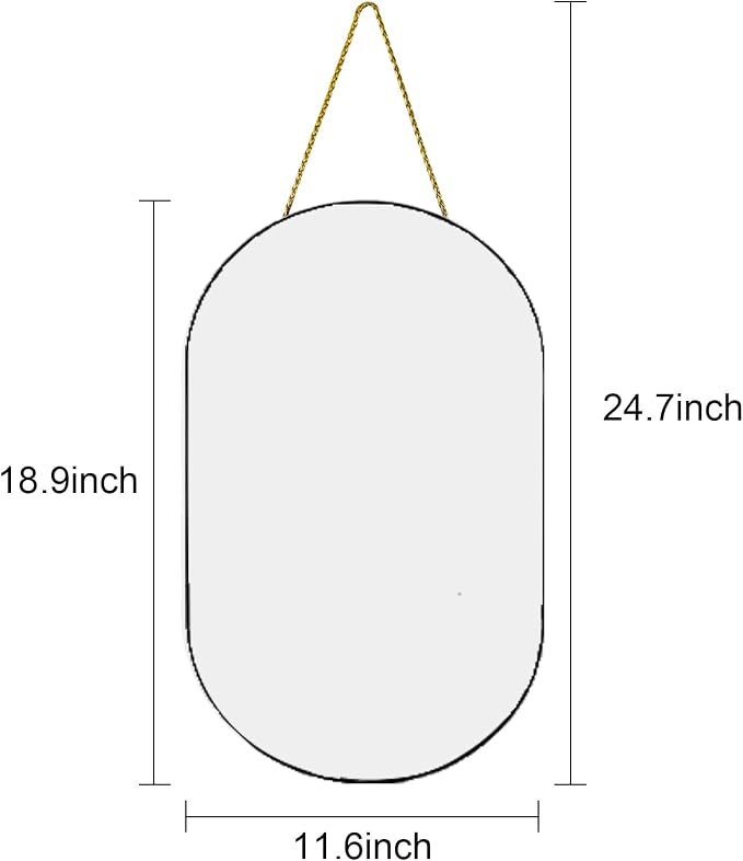 Oval Mirror, Oval Wall Mirror with Lanyard, High Definition Bathroom Mirror for Bathroom, Hallway, Living Room (Black, 11.61x18.9inch)